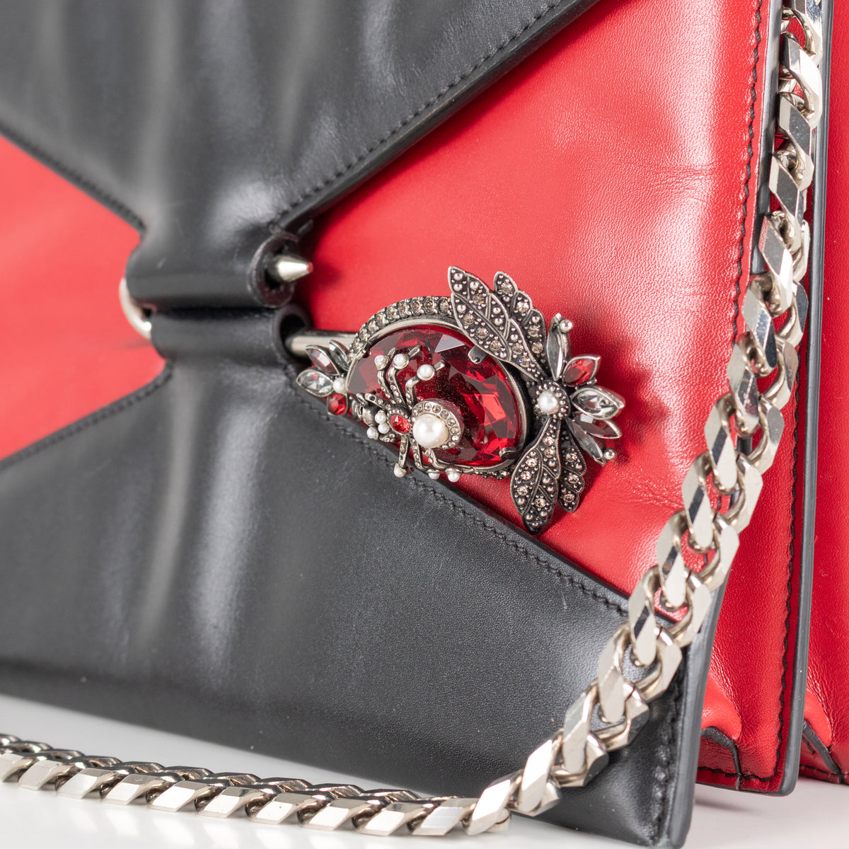Alexander McQueen Black Red Leather Embellished Pin Bag