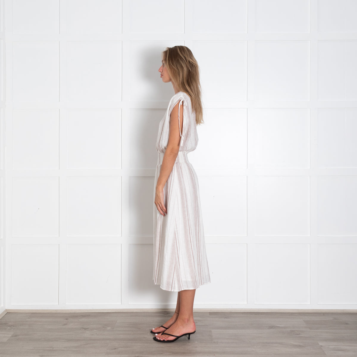Rails White And Brown Stripe Dress With Elastic Waist
