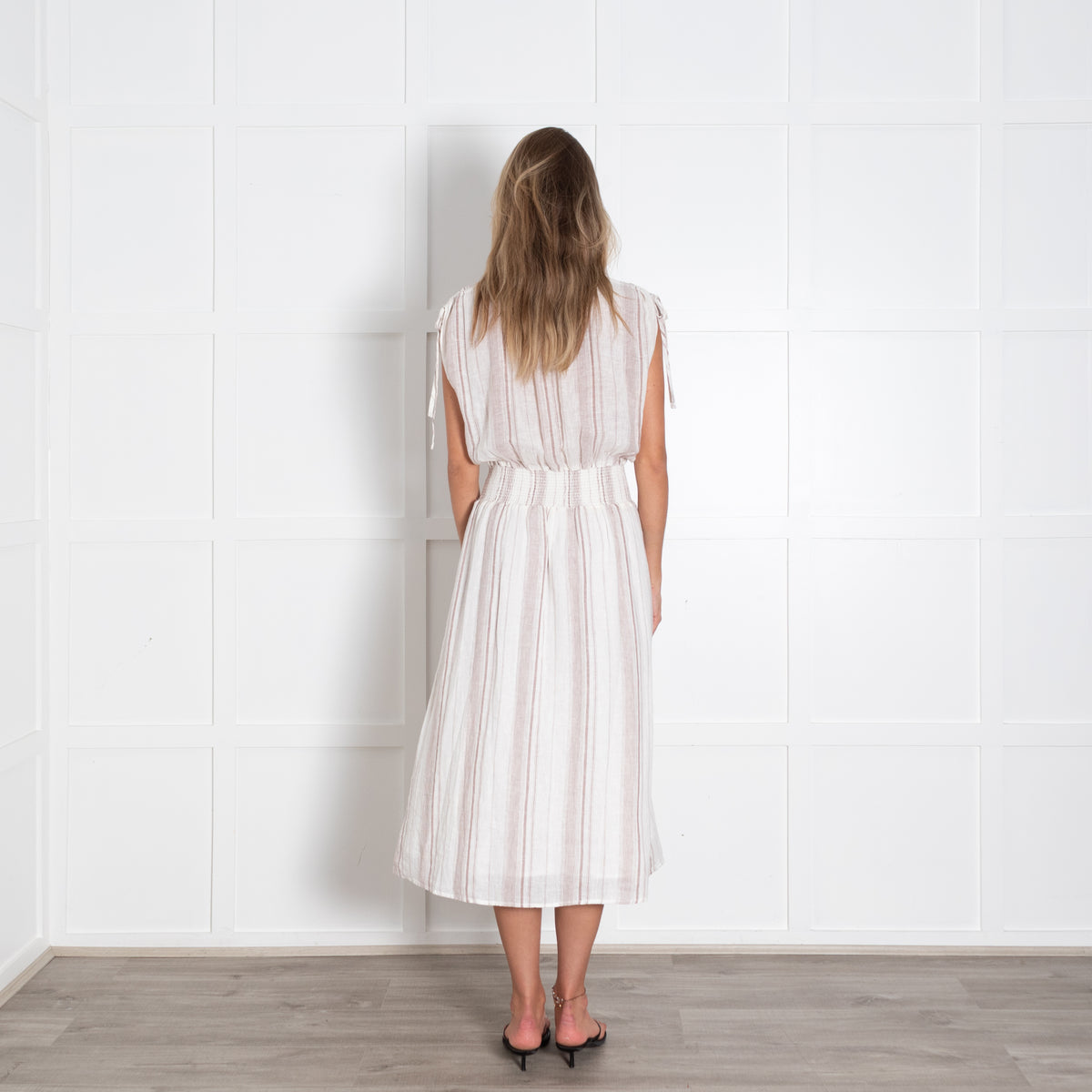 Rails White And Brown Stripe Dress With Elastic Waist