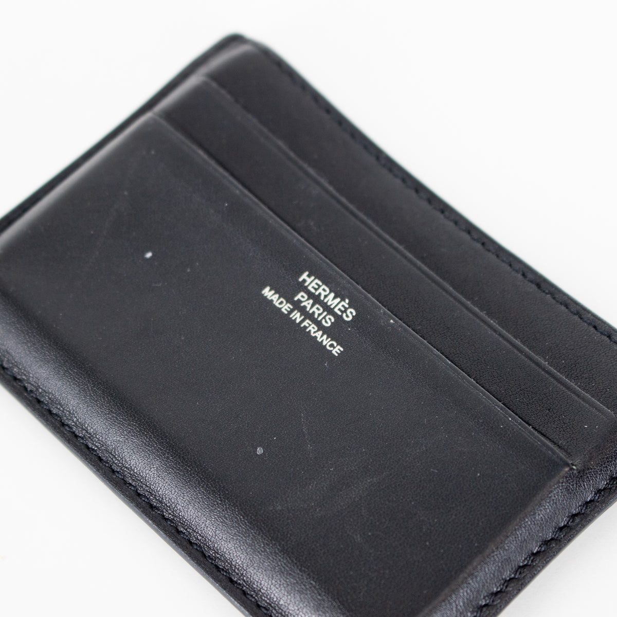 Hermes Black Leather Citizen Twill Card Holder