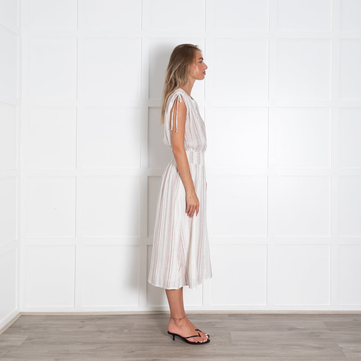 Rails White And Brown Stripe Dress With Elastic Waist