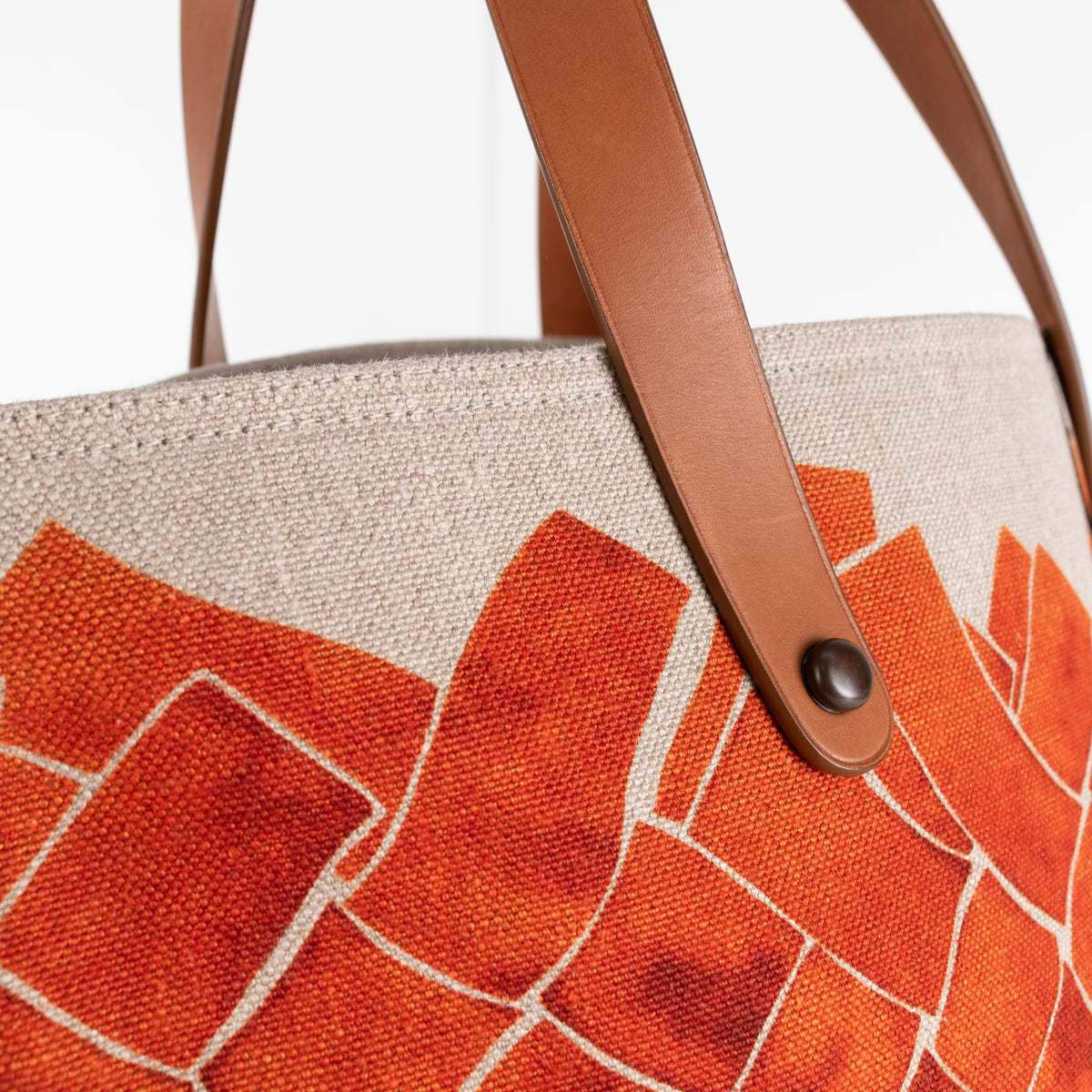 Bottega Veneta Beige Orange Baltic Canvas Tote Bag with Leather Handles
