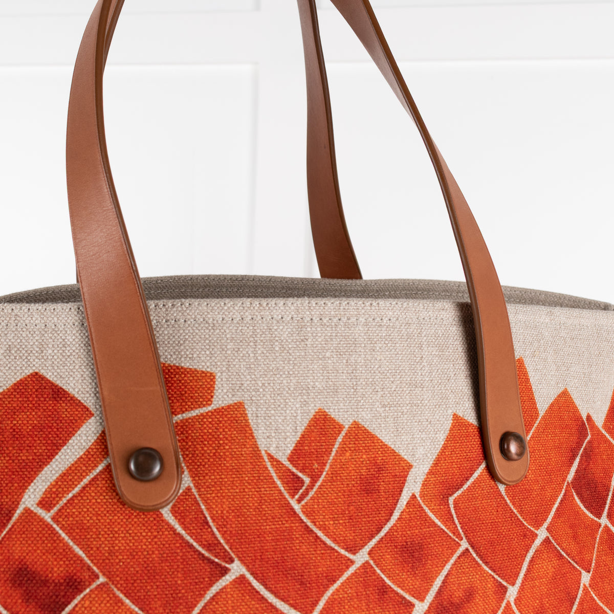 Bottega Veneta Beige Orange Baltic Canvas Tote Bag with Leather Handles