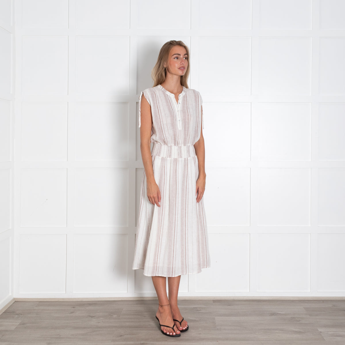 Rails White And Brown Stripe Dress With Elastic Waist