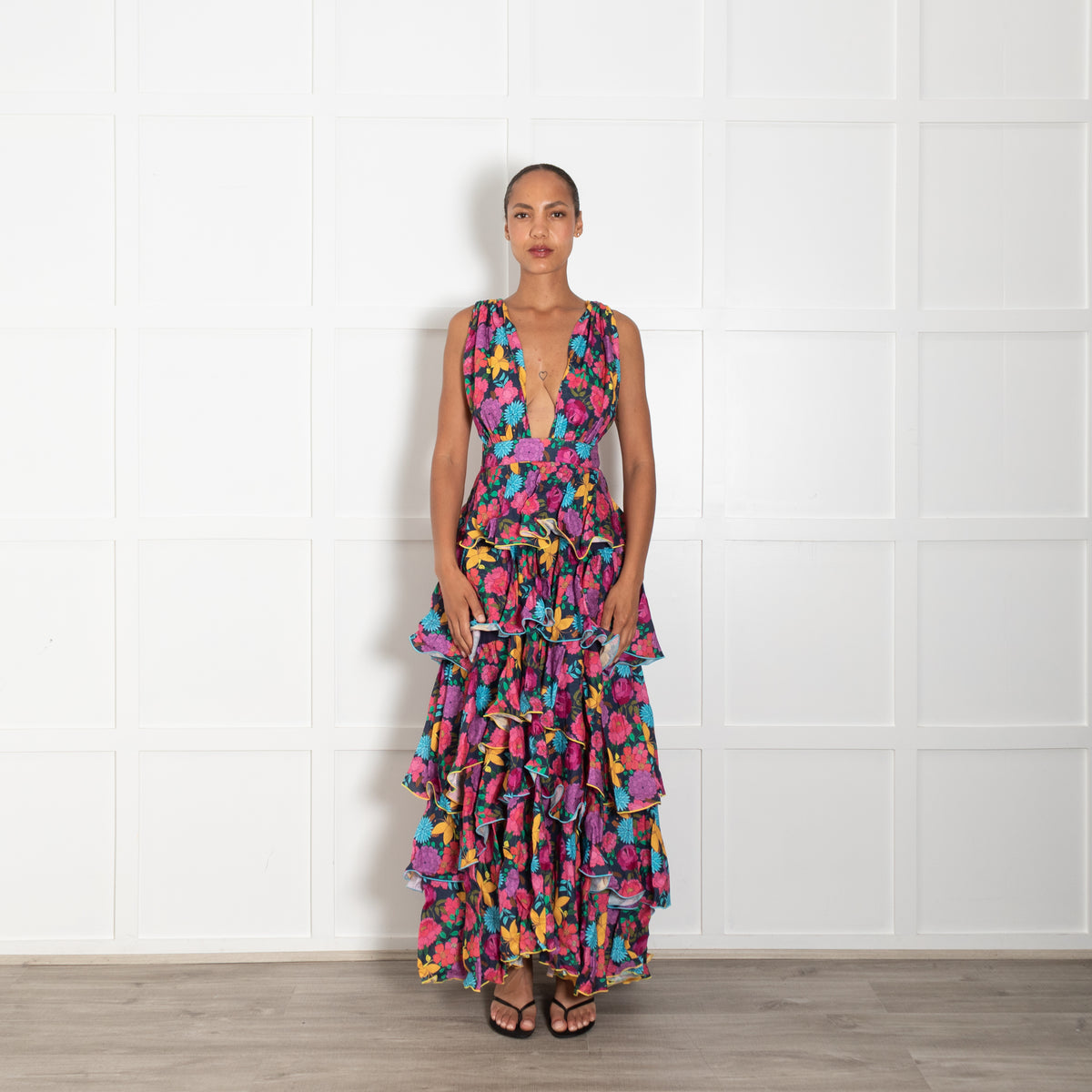 Gul Hurgel Multicolour Floral Tiered Sleeveless Dress