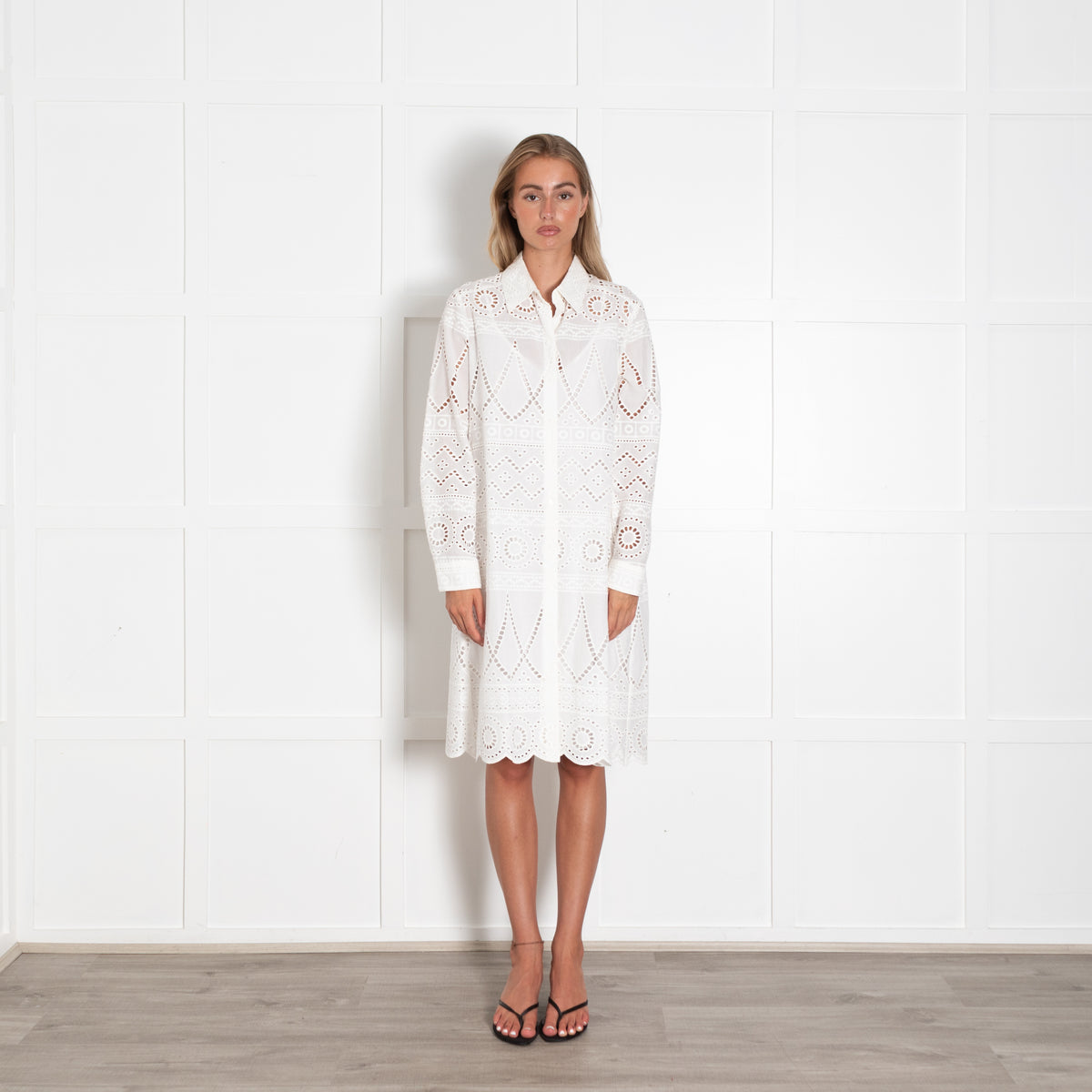 Luisa Cerano White Broderie Shirt Dress