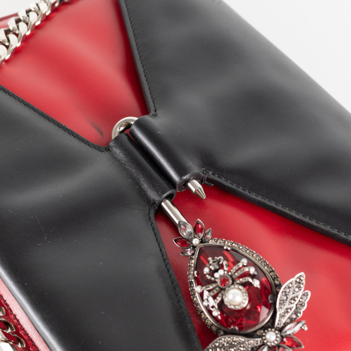 Alexander McQueen Black Red Leather Embellished Pin Bag