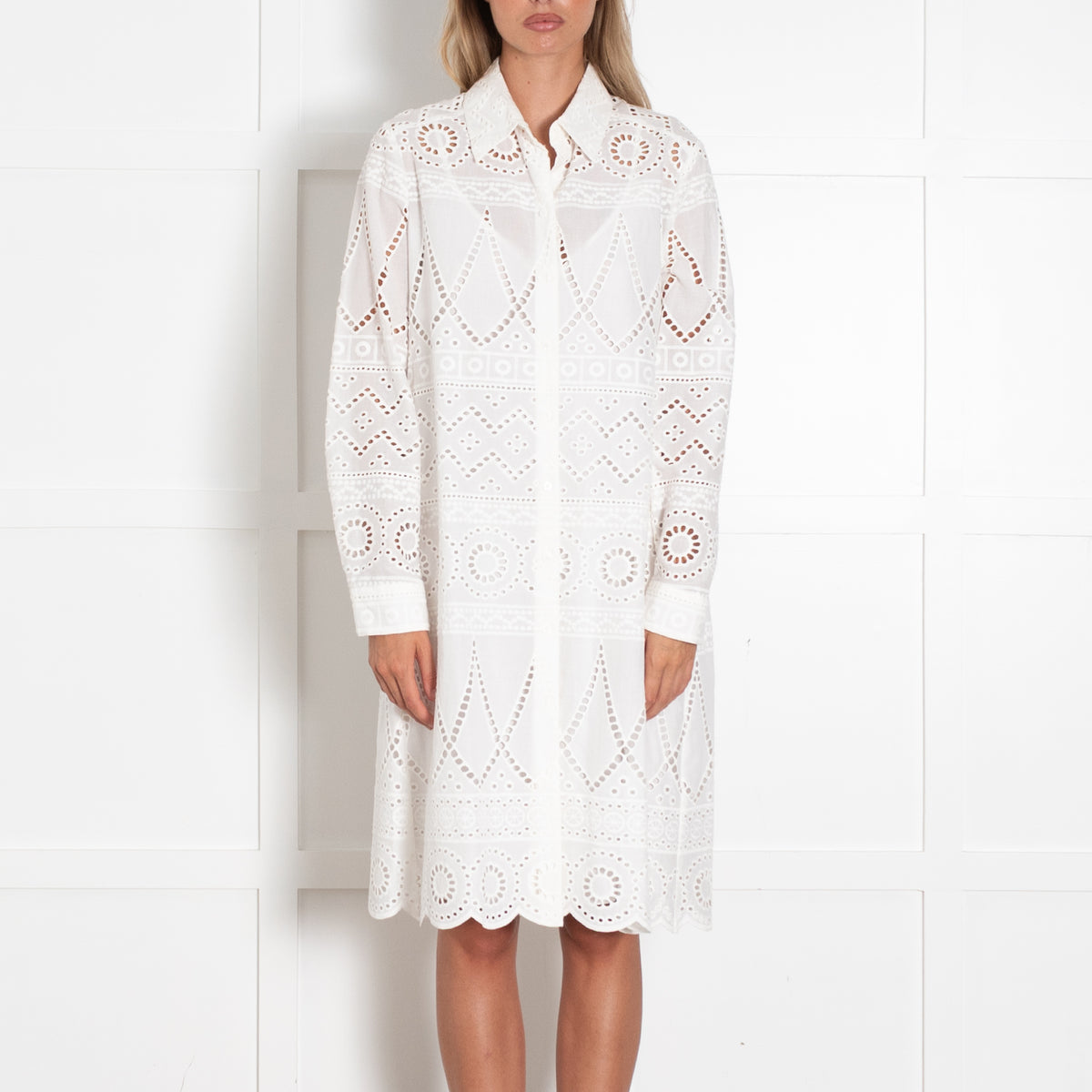 Luisa Cerano White Broderie Shirt Dress