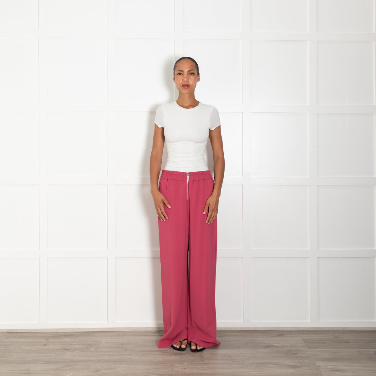BA&SH Dark Pink Wide Leg Trousers With Exposed Zip