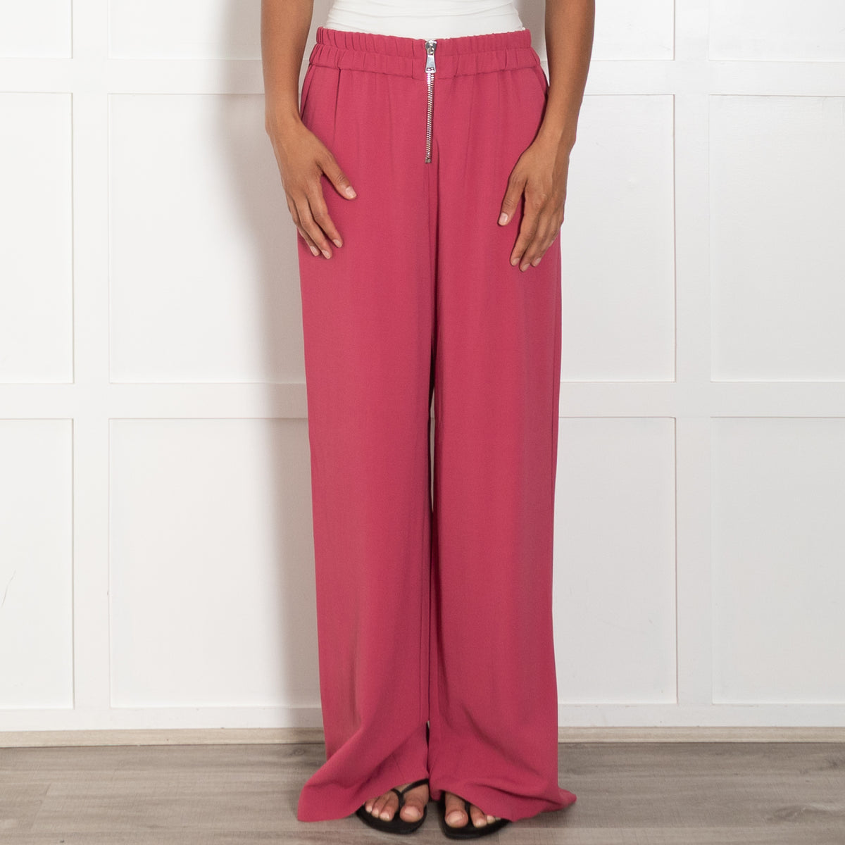 BA&SH Dark Pink Wide Leg Trousers With Exposed Zip