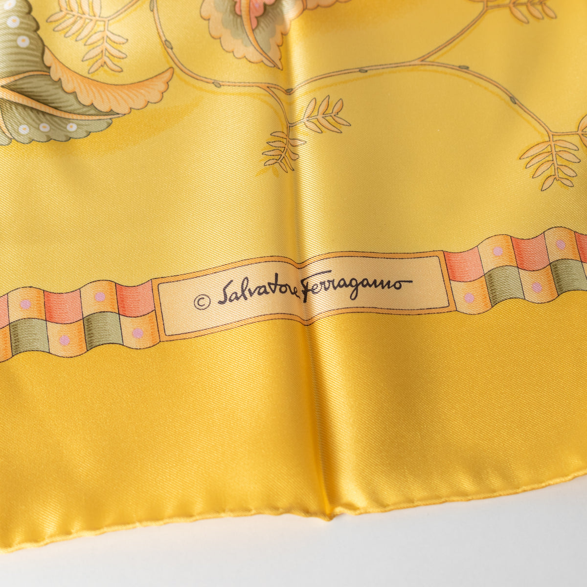 Salvatore Ferragamo Yellow With Pink Flower Print Silk Scarf
