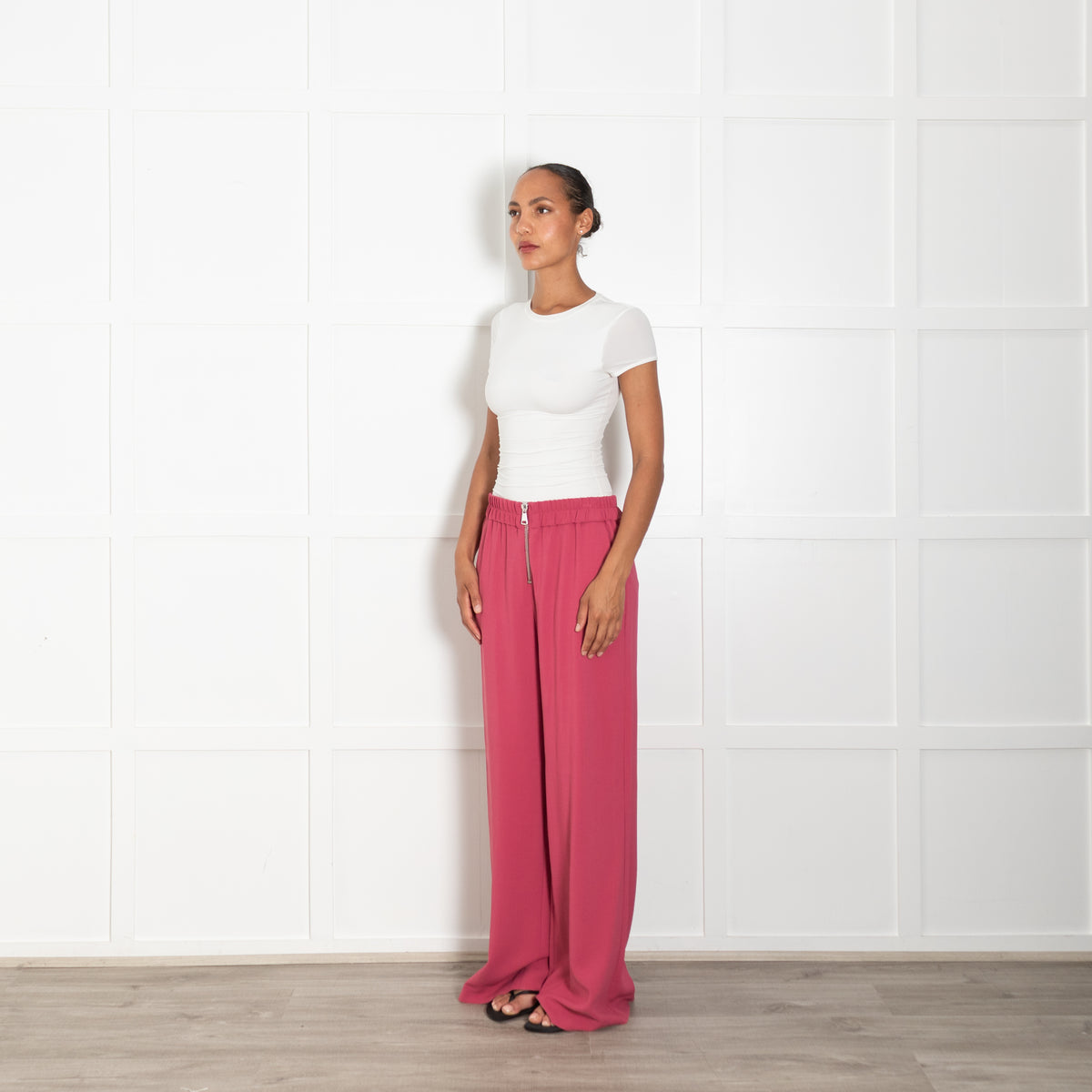 BA&SH Dark Pink Wide Leg Trousers With Exposed Zip