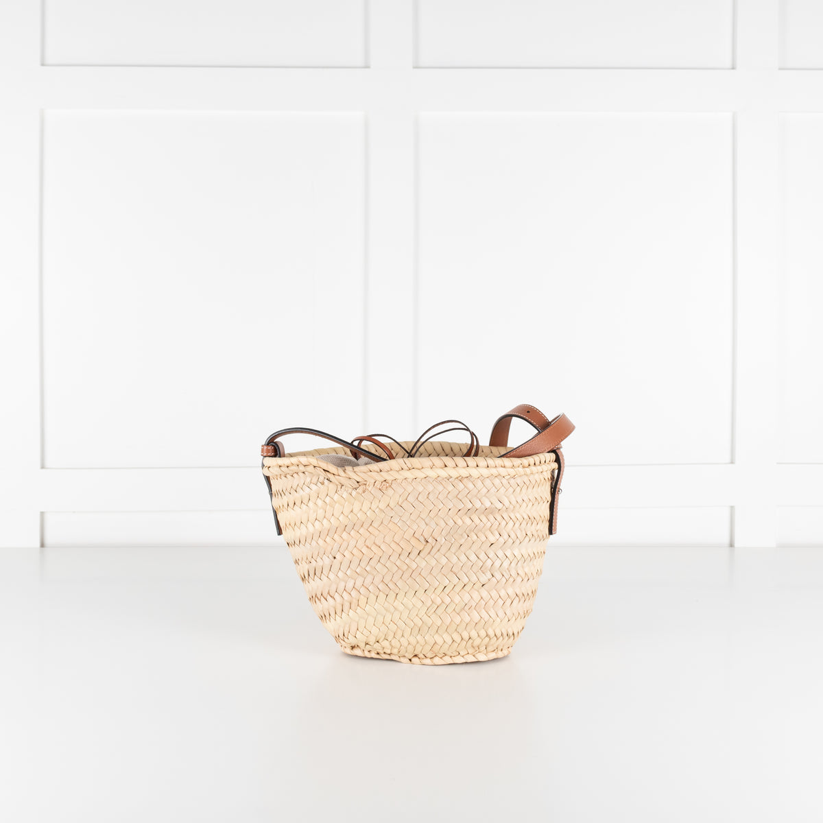 Loewe Beige Palm Leaf + Calfskin Leather Drawstring Bucket Bag