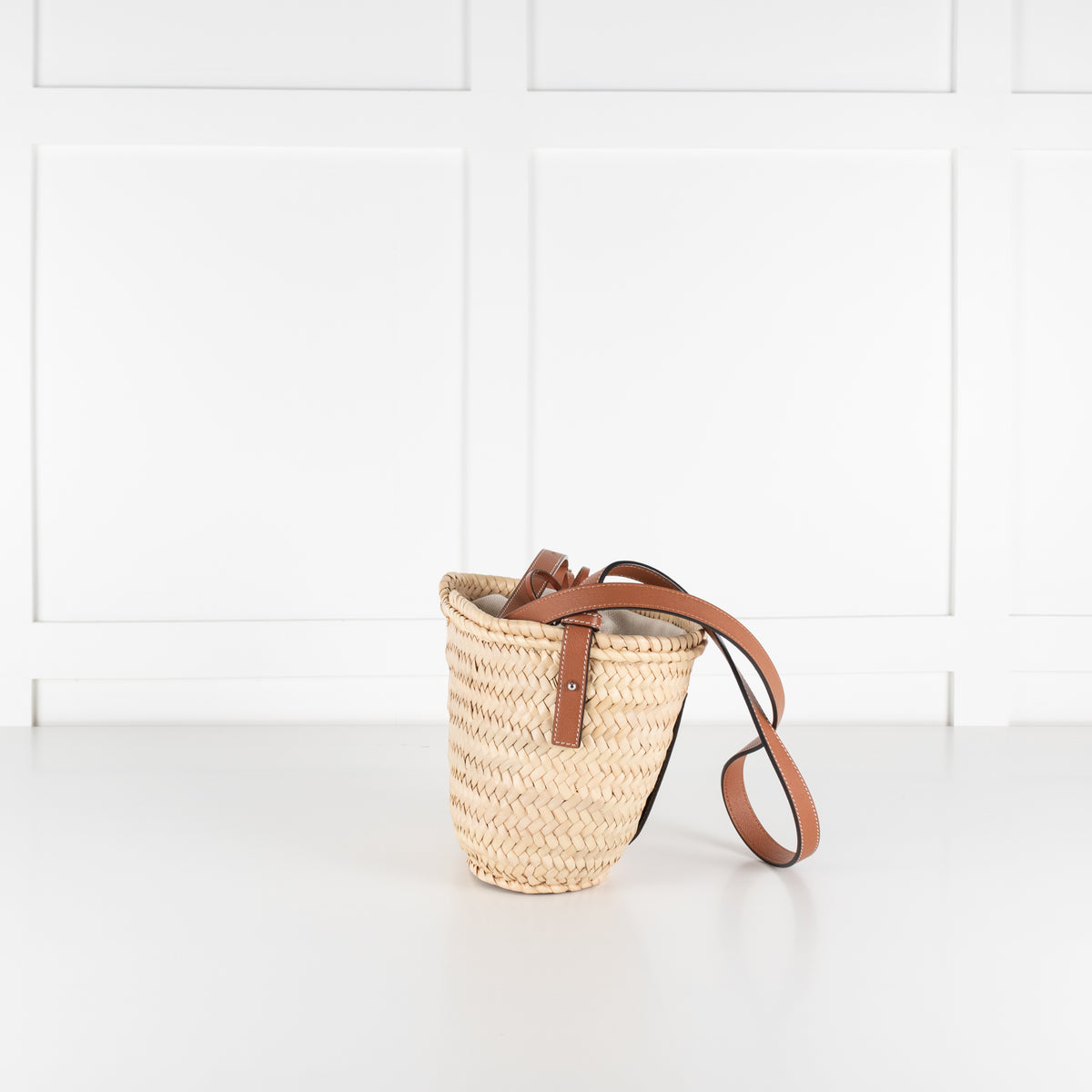 Loewe Beige Palm Leaf + Calfskin Leather Drawstring Bucket Bag