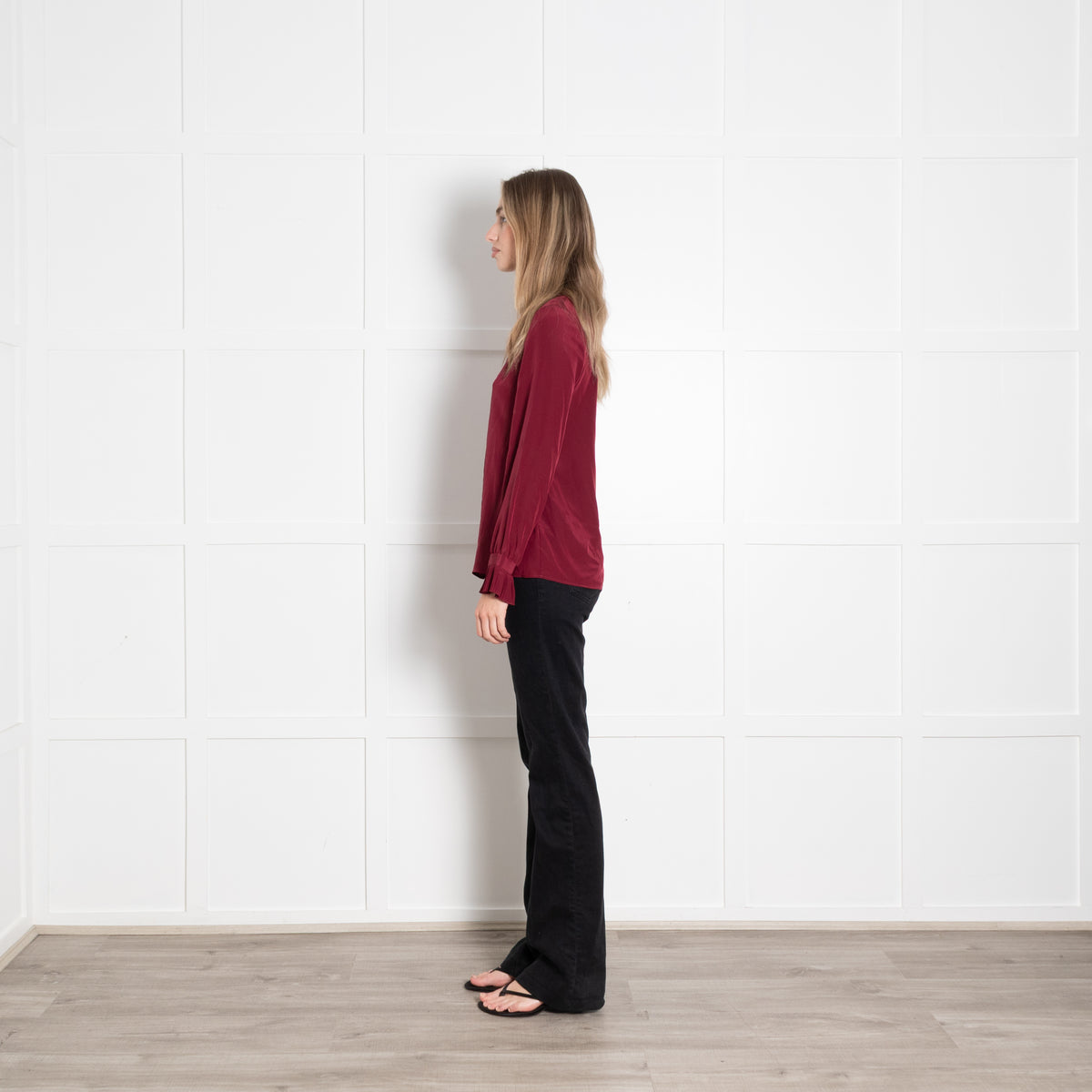Claudie Pierlot Burgundy Silk Blouse With Pleated Collars & Cuffs