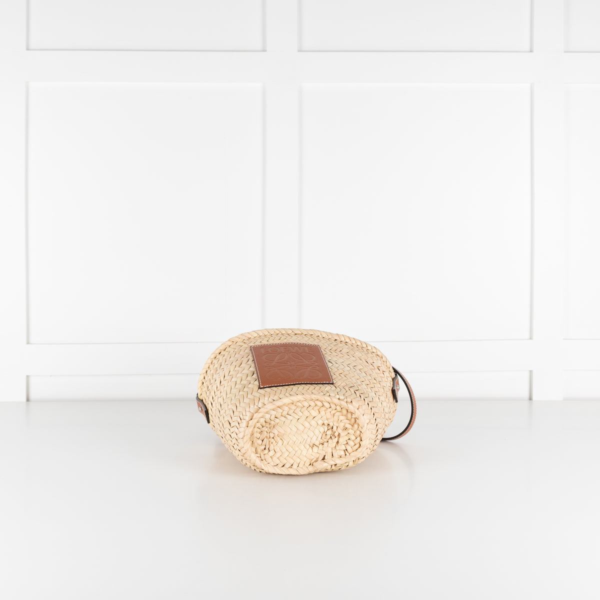 Loewe Beige Palm Leaf + Calfskin Leather Drawstring Bucket Bag