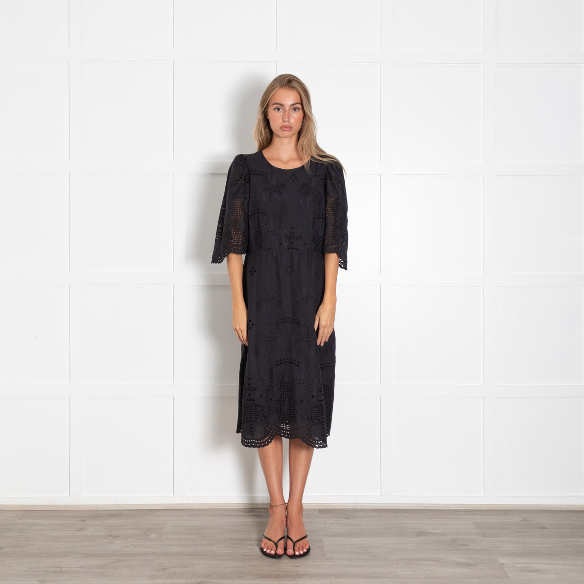 Munthe Black Broderie Anglaise Midi Dress