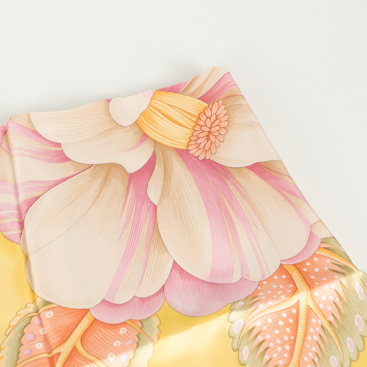 Salvatore Ferragamo Yellow With Pink Flower Print Silk Scarf