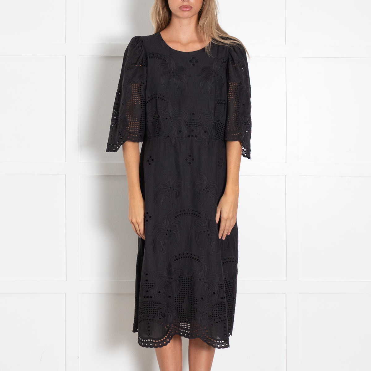 Munthe Black Broderie Anglaise Midi Dress