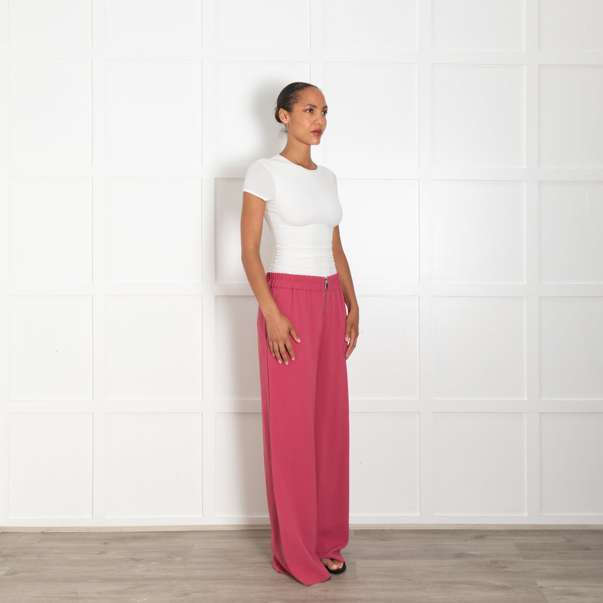 BA&SH Dark Pink Wide Leg Trousers With Exposed Zip
