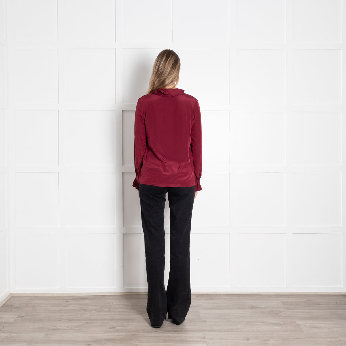 Claudie Pierlot Burgundy Silk Blouse With Pleated Collars & Cuffs
