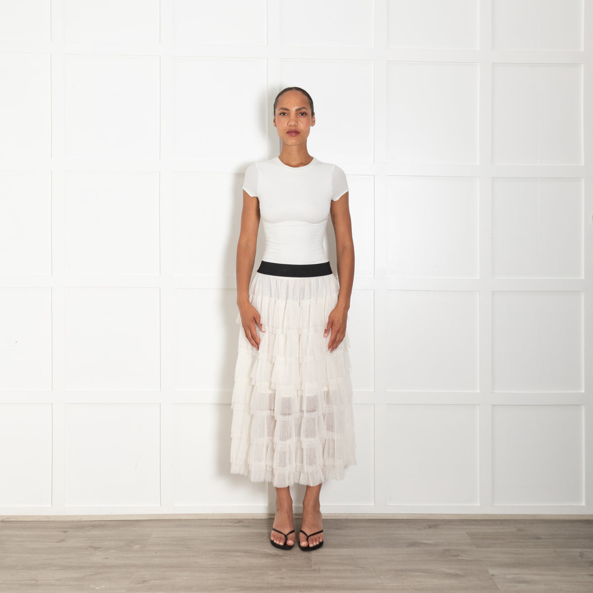 Maje Cream Tulle Tiered Skirt
