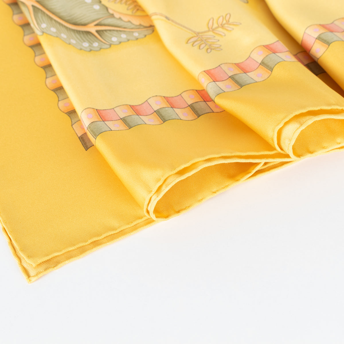 Salvatore Ferragamo Yellow With Pink Flower Print Silk Scarf