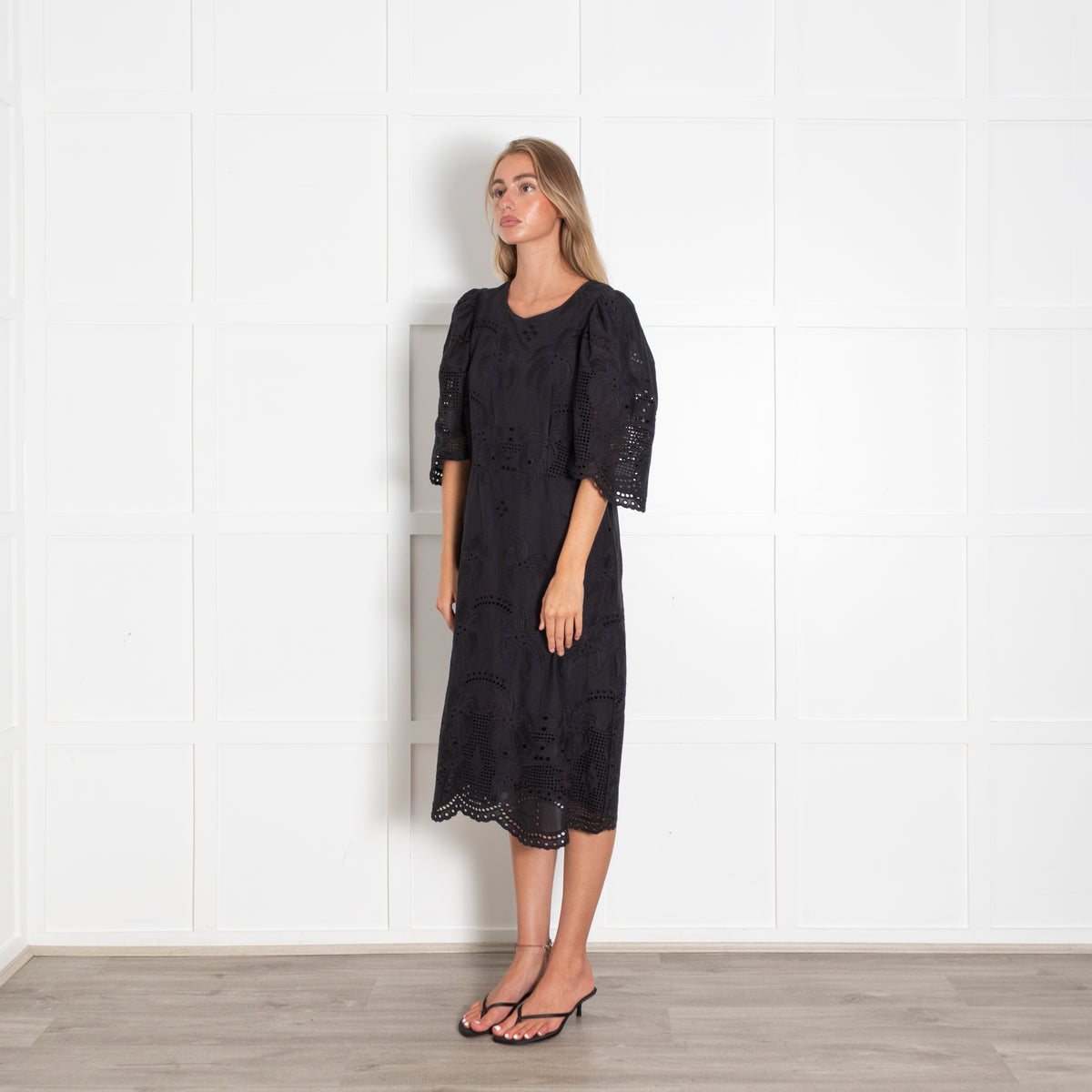 Munthe Black Broderie Anglaise Midi Dress