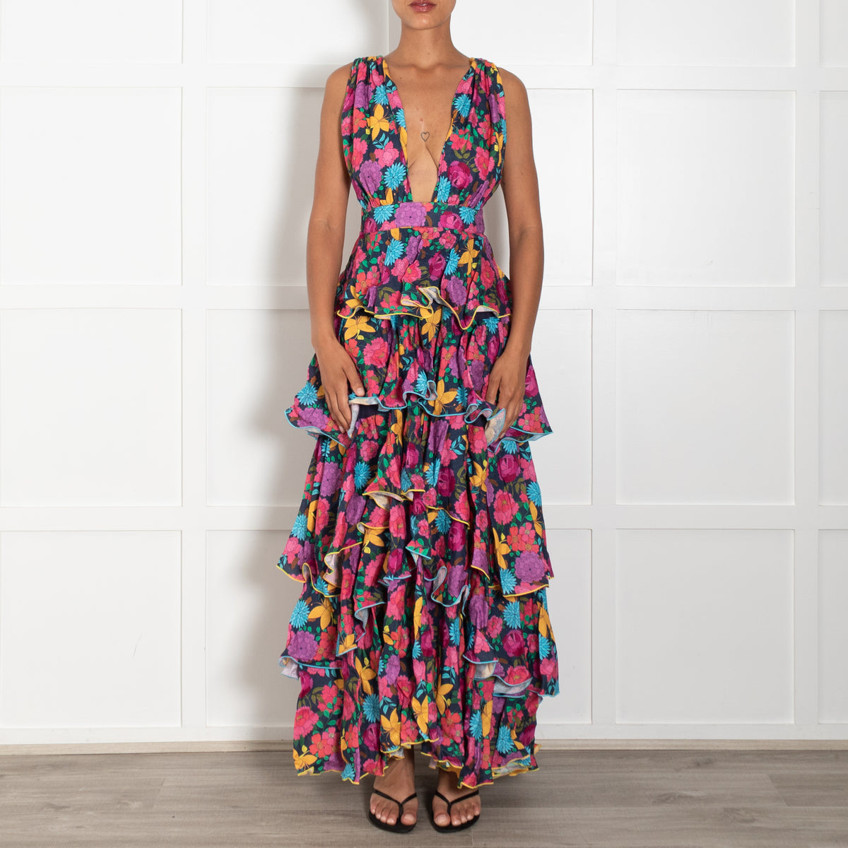 Gul Hurgel Multicolour Floral Tiered Sleeveless Dress