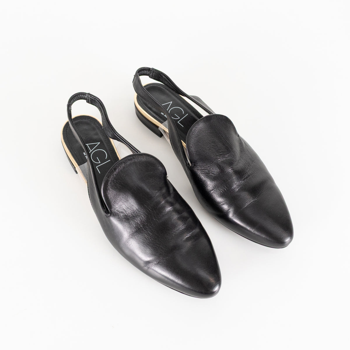 Agl Black Leather Slingbacks