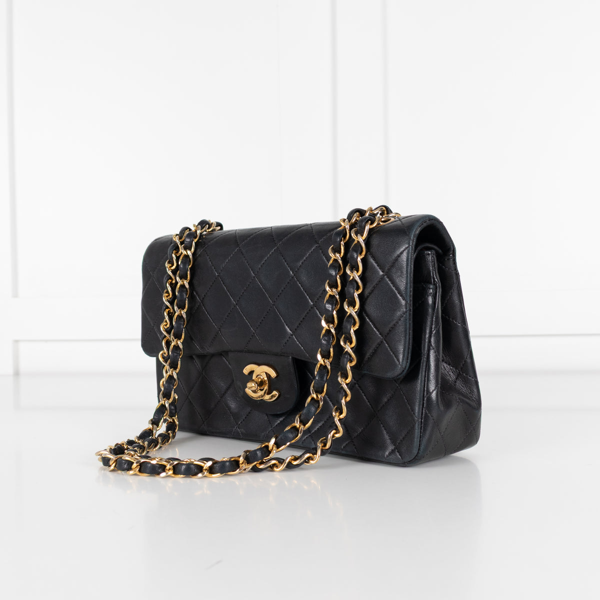 Chanel Vintage Black Lambskin Small Double Flap Bag with Gold Hardware Series 1