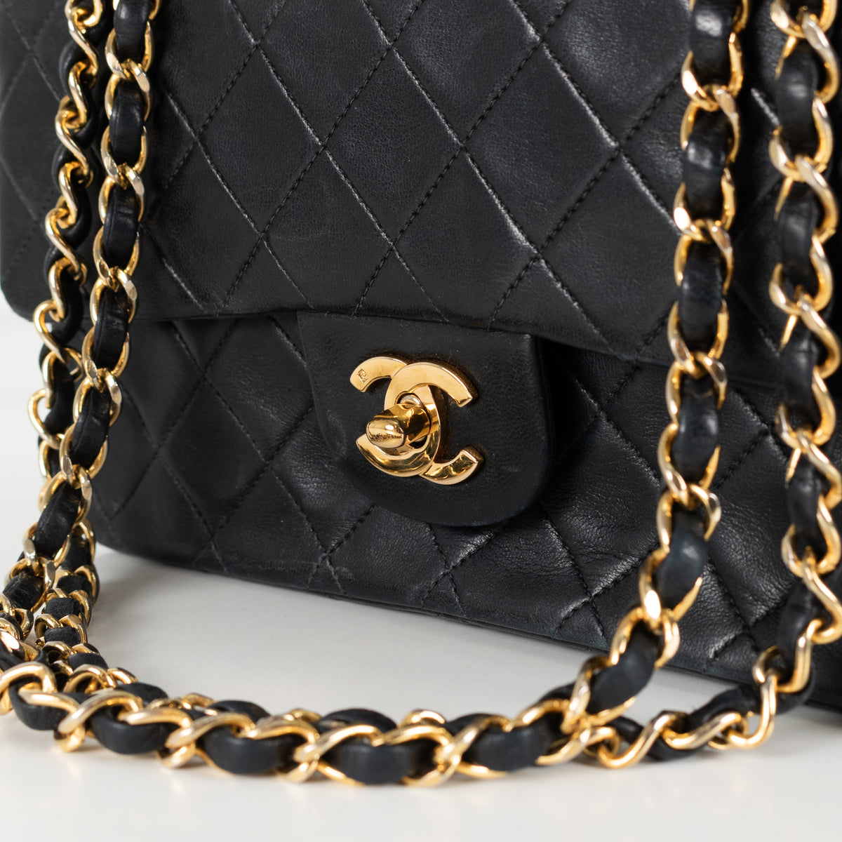 Chanel Vintage Black Lambskin Small Double Flap Bag with Gold Hardware Series 1