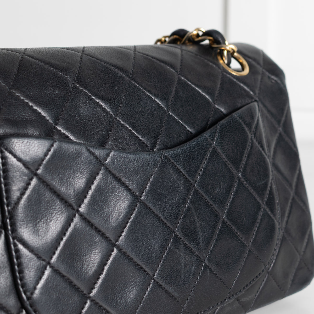 Chanel Vintage Black Lambskin Small Double Flap Bag with Gold Hardware Series 1