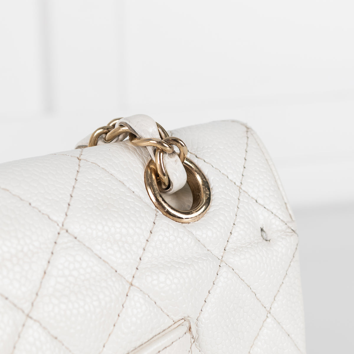 Chanel Vintage White Caviar Leather Medium Double Flap Bag