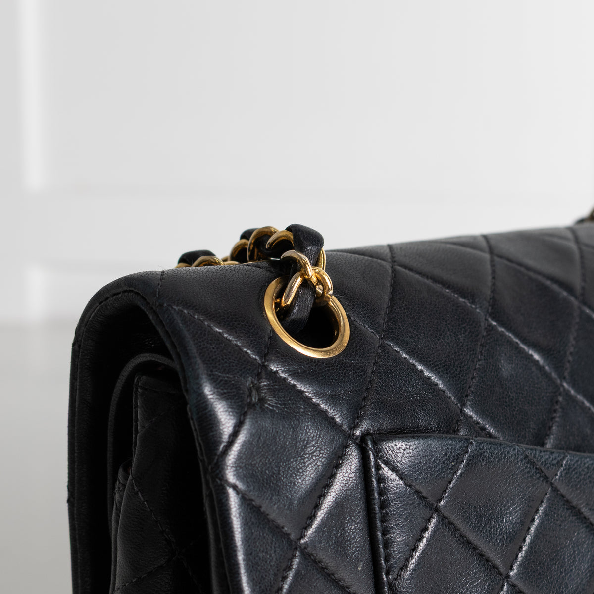 Chanel Vintage Black Lambskin Small Double Flap Bag with Gold Hardware Series 1