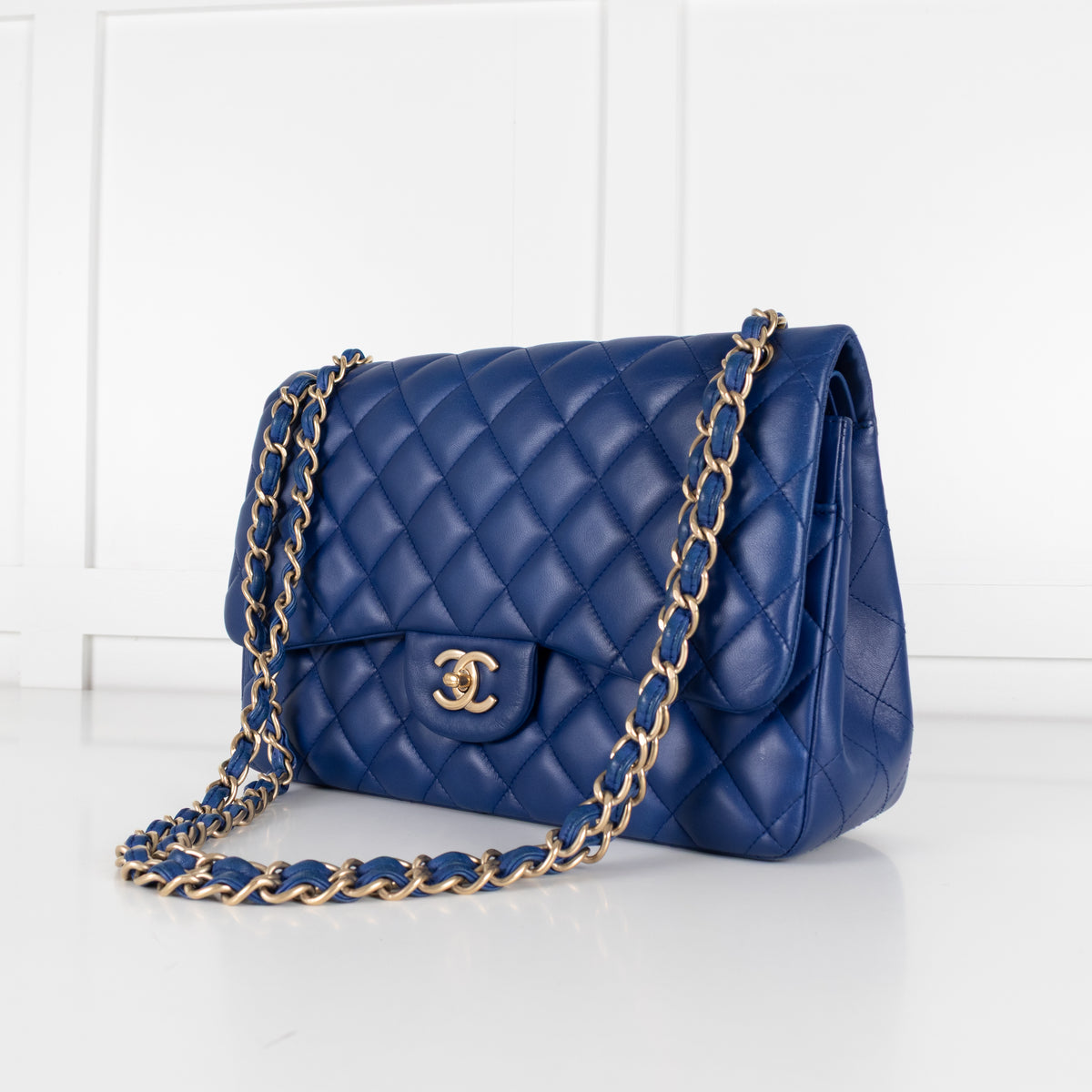 Chanel Royal Blue Matelasse Lambskin Jumbo Double Flap with Brushed Gold Hardware