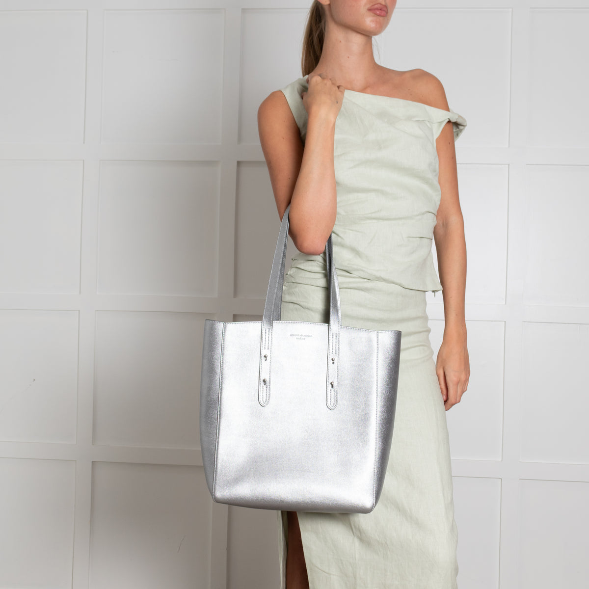 Aspinal of London Silver Leather Tote Bag