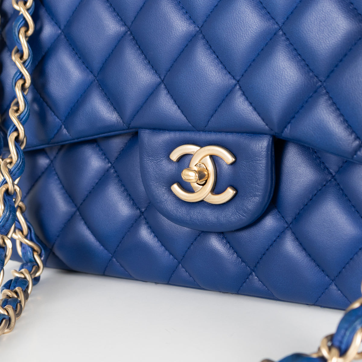 Chanel Royal Blue Matelasse Lambskin Jumbo Double Flap with Brushed Gold Hardware