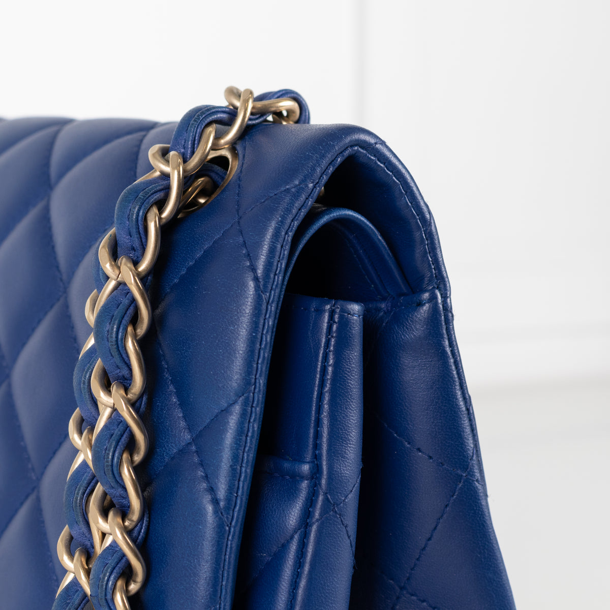 Chanel Royal Blue Matelasse Lambskin Jumbo Double Flap with Brushed Gold Hardware
