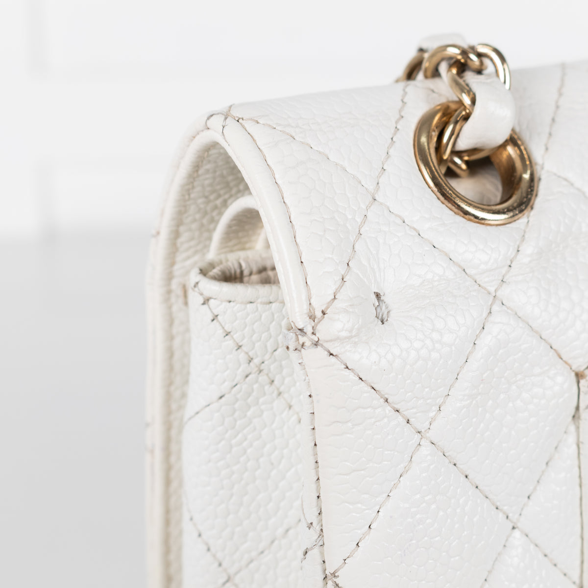 Chanel Vintage White Caviar Leather Medium Double Flap Bag