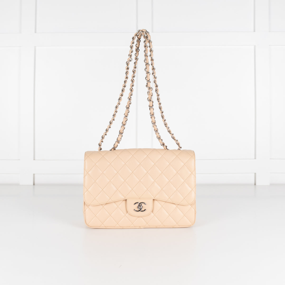 Chanel Beige Matelasse Caviar Jumbo Single Flap Bag