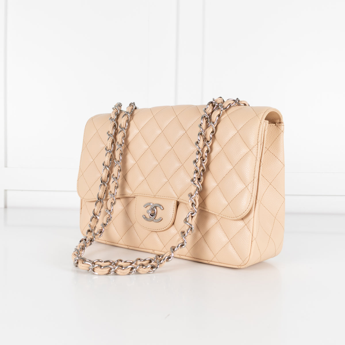Chanel Beige Matelasse Caviar Jumbo Single Flap Bag