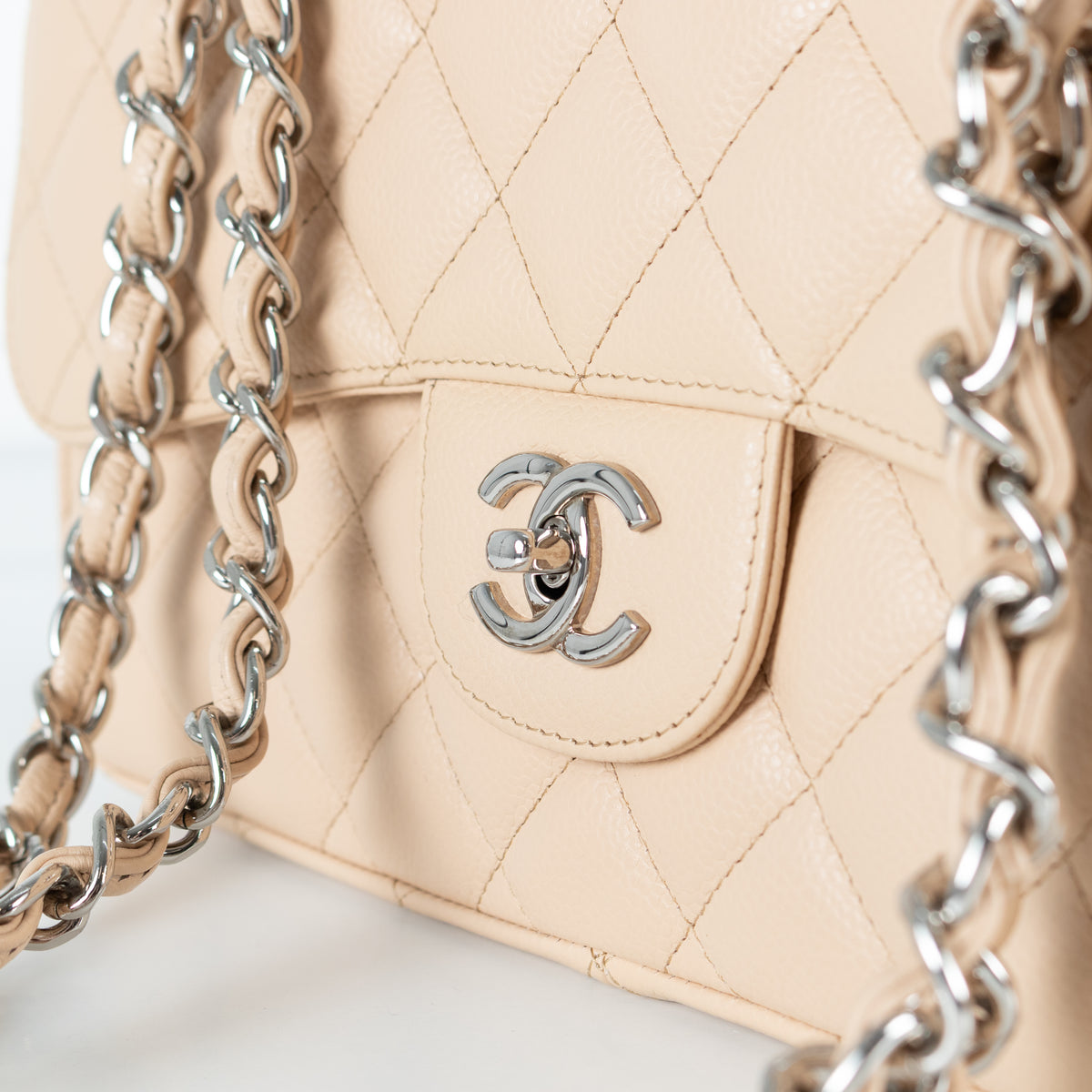 Chanel Beige Matelasse Caviar Jumbo Single Flap Bag