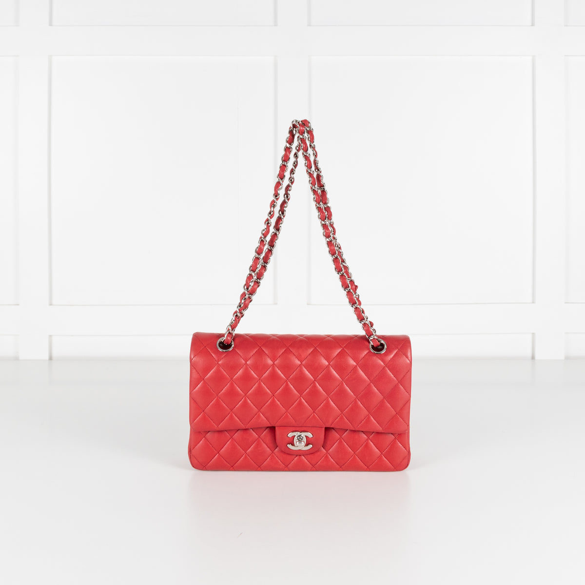 Chanel Red Lambskin Medium Double Flap with Silver Hardware