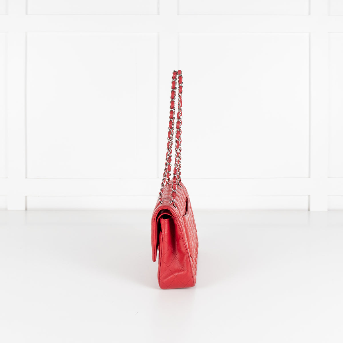 Chanel Red Lambskin Medium Double Flap with Silver Hardware