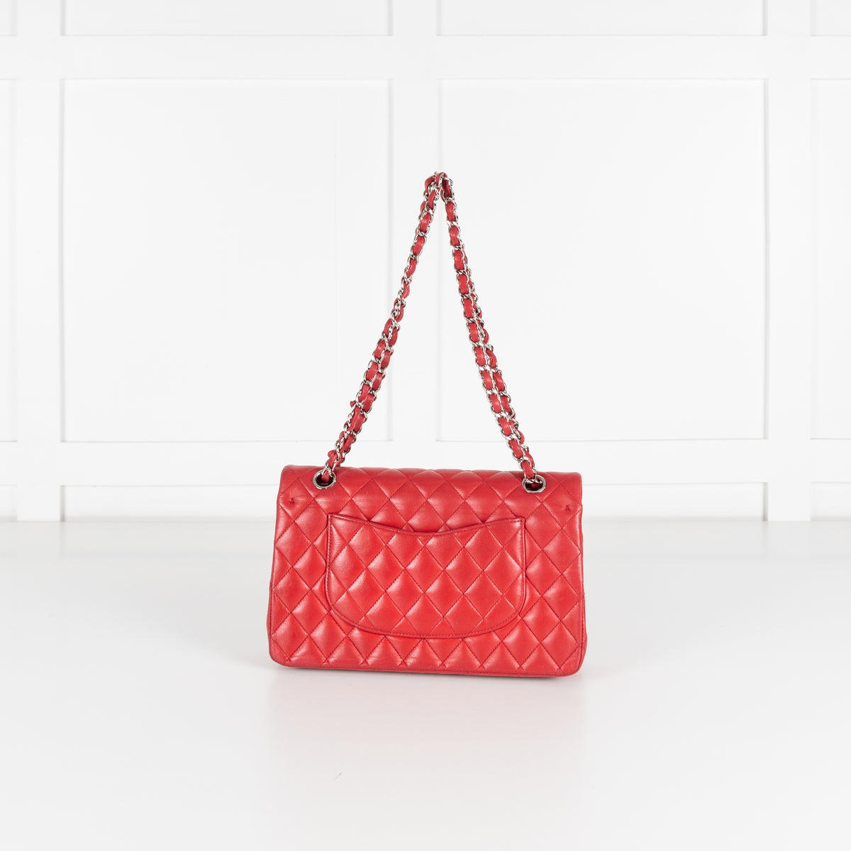 Chanel Red Lambskin Medium Double Flap with Silver Hardware