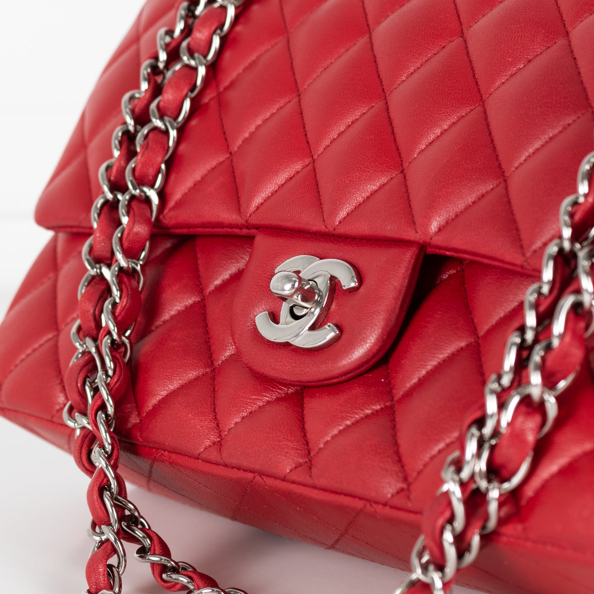 Chanel Red Lambskin Medium Double Flap with Silver Hardware