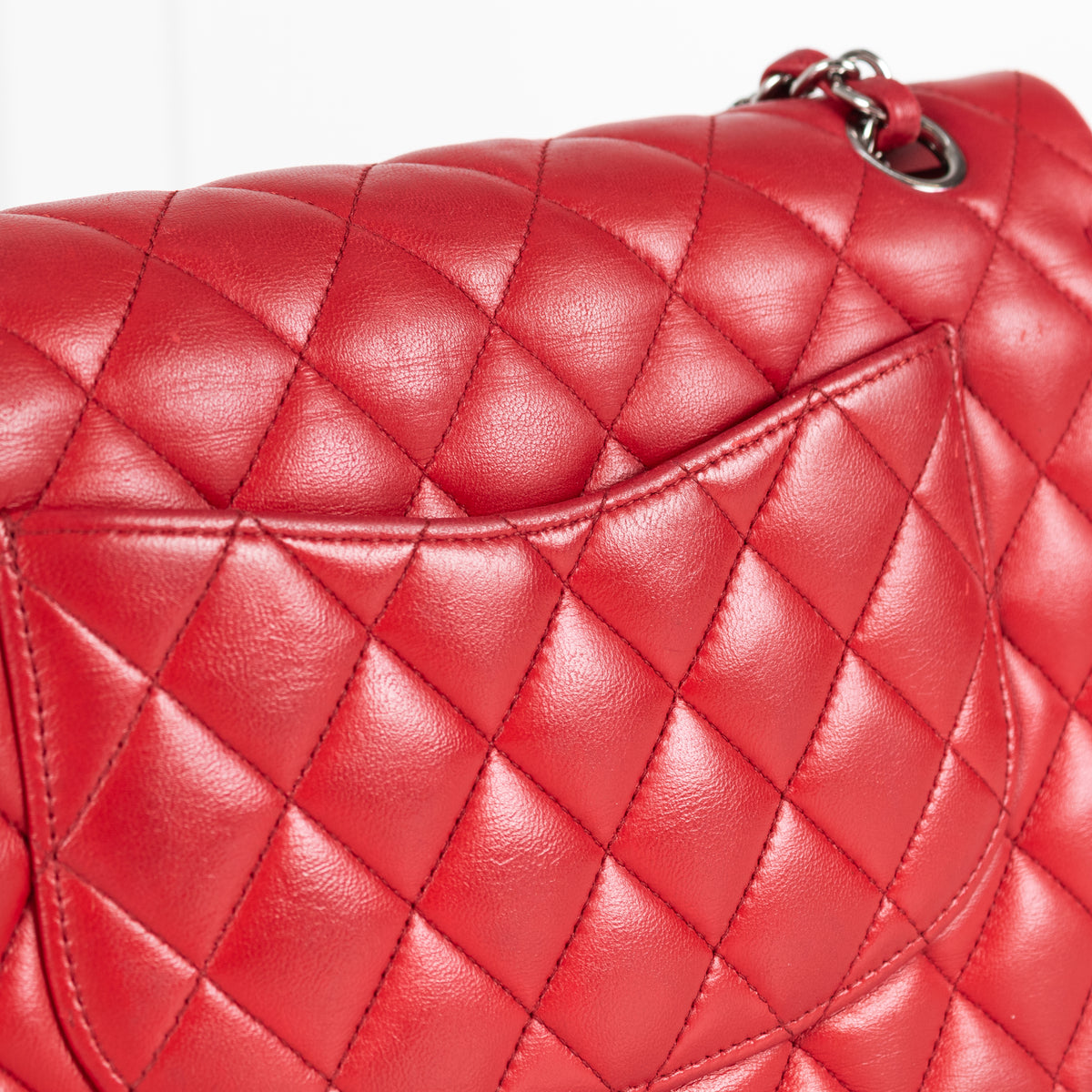 Chanel Red Lambskin Medium Double Flap with Silver Hardware