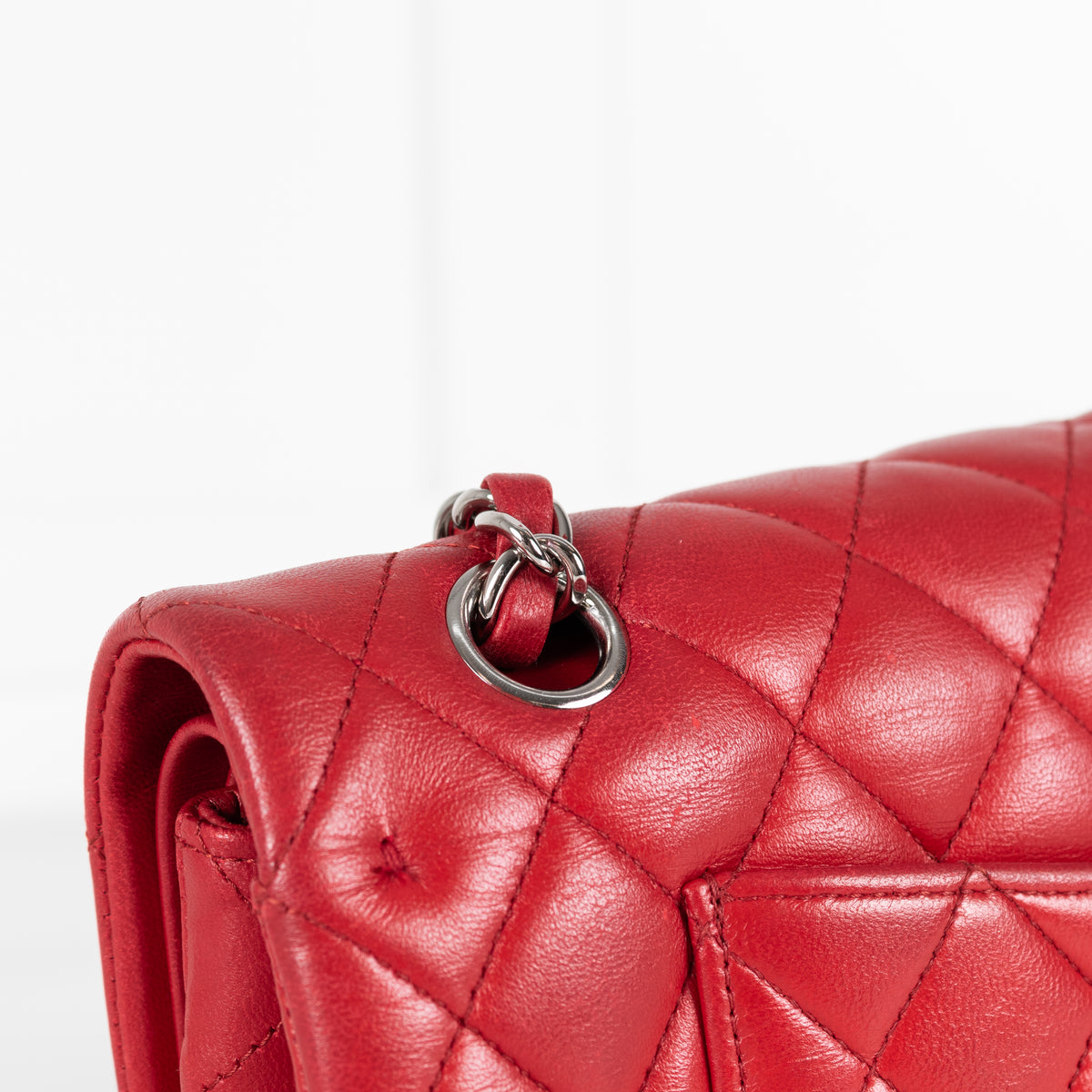 Chanel Red Lambskin Medium Double Flap with Silver Hardware