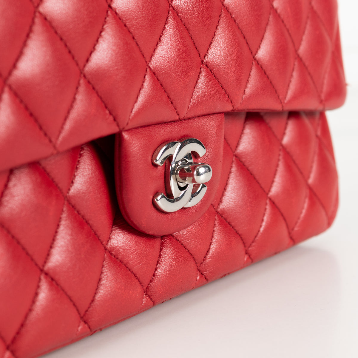 Chanel Red Lambskin Medium Double Flap with Silver Hardware